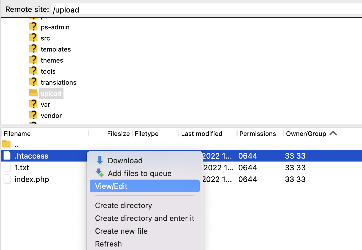 FileZilla - htaccess file