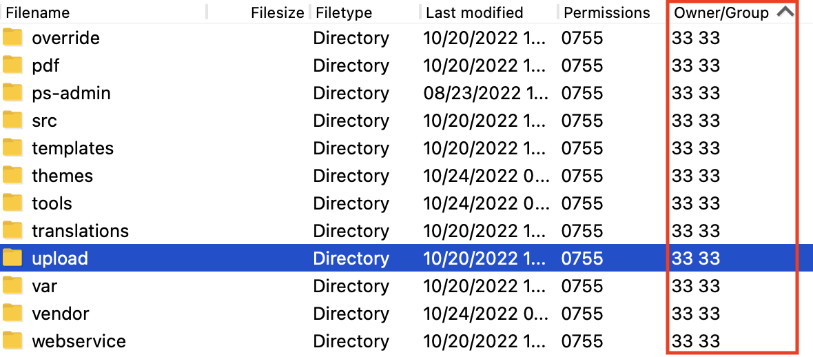 FileZilla - Upload folder owner