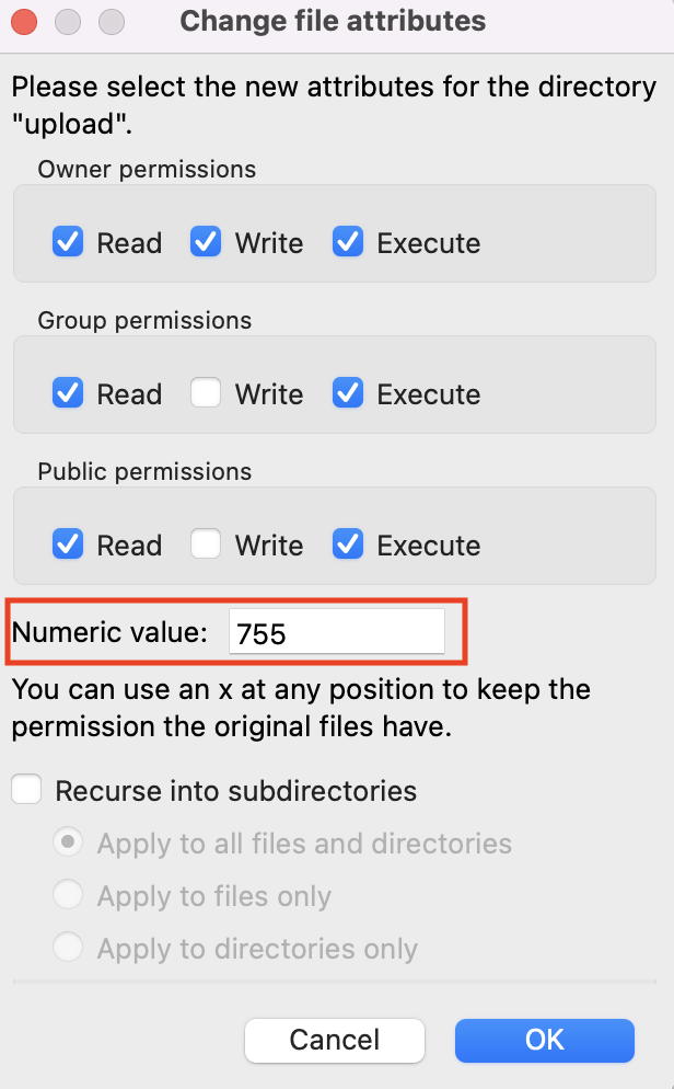 FileZilla - Upload value attributes
