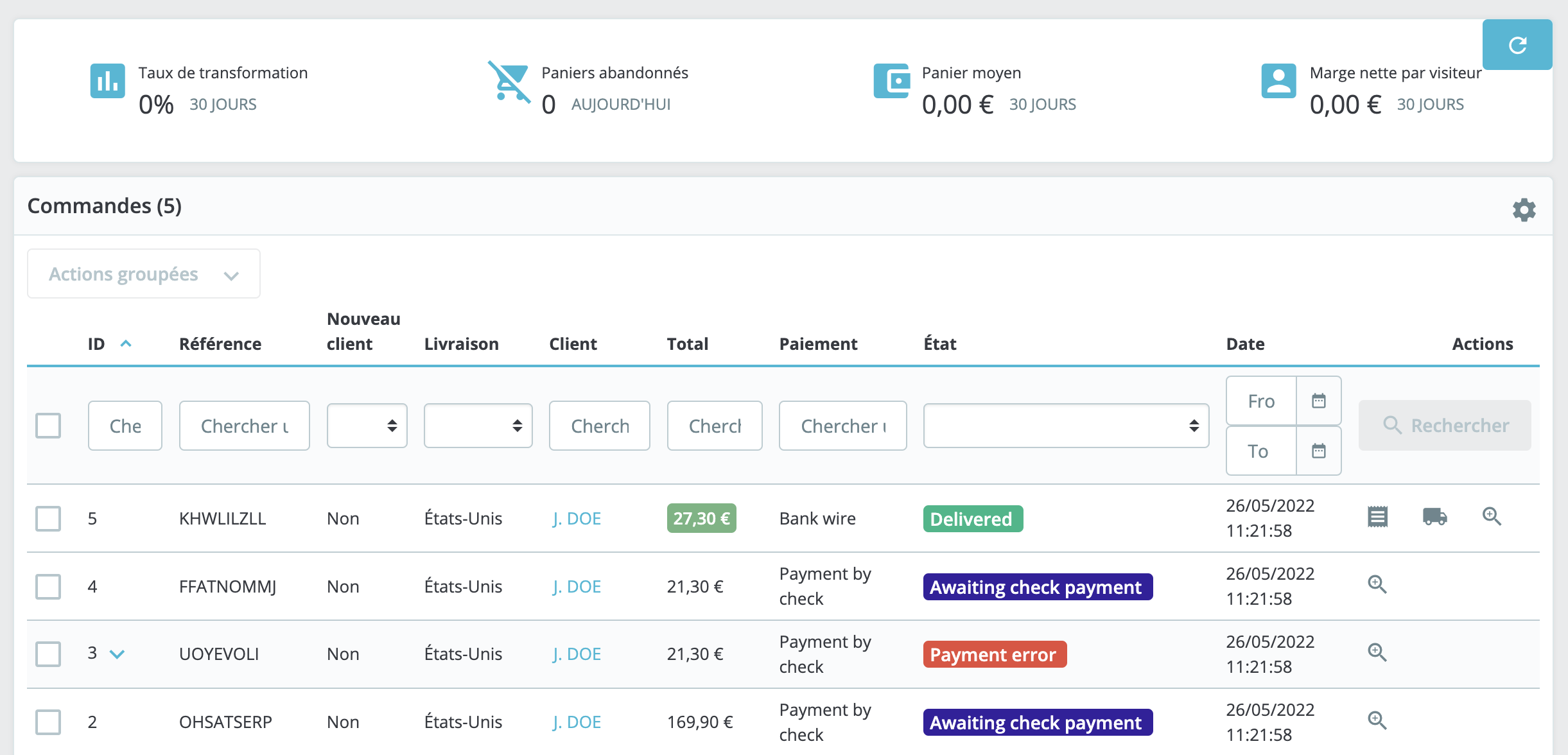 Identifier toutes les commandes en attente de paiement prestashop